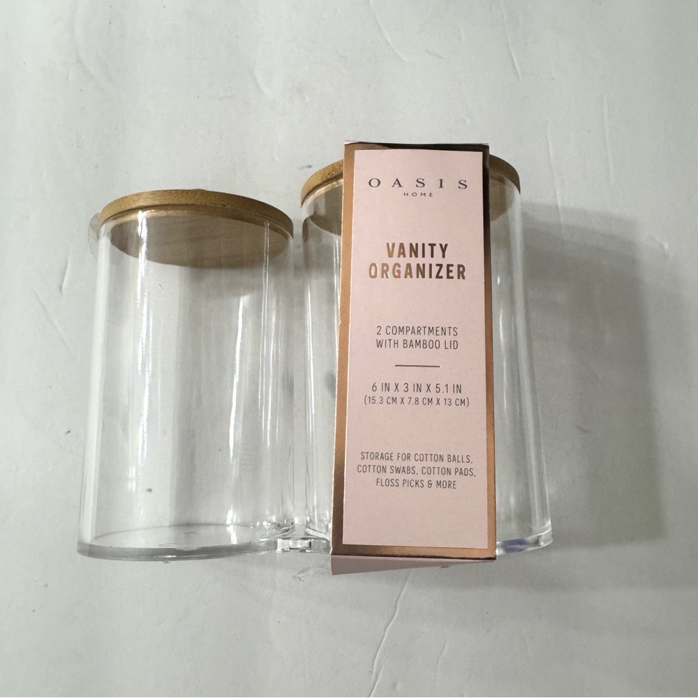 OASIS HOME Acrylic Vanity Organizer 2 Compartments  w/ Bamboo Lids
